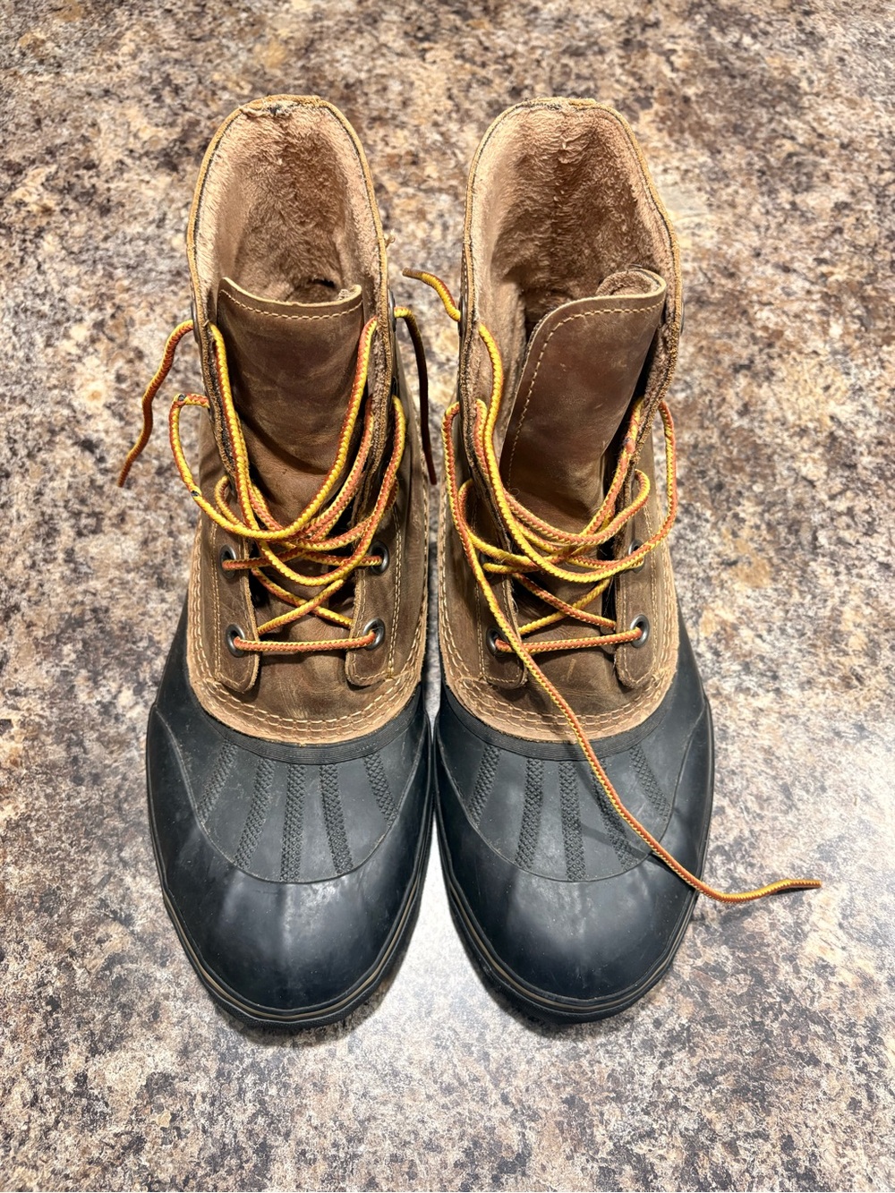 Sorel Men's Brown & Black Waterproof Duck Boots with Yellow Laces